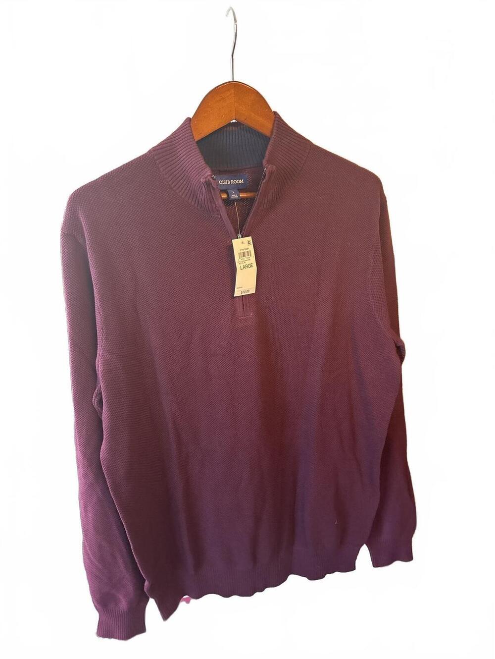 New Club Room Men's Red Plum Quarter Zip Sweater Large